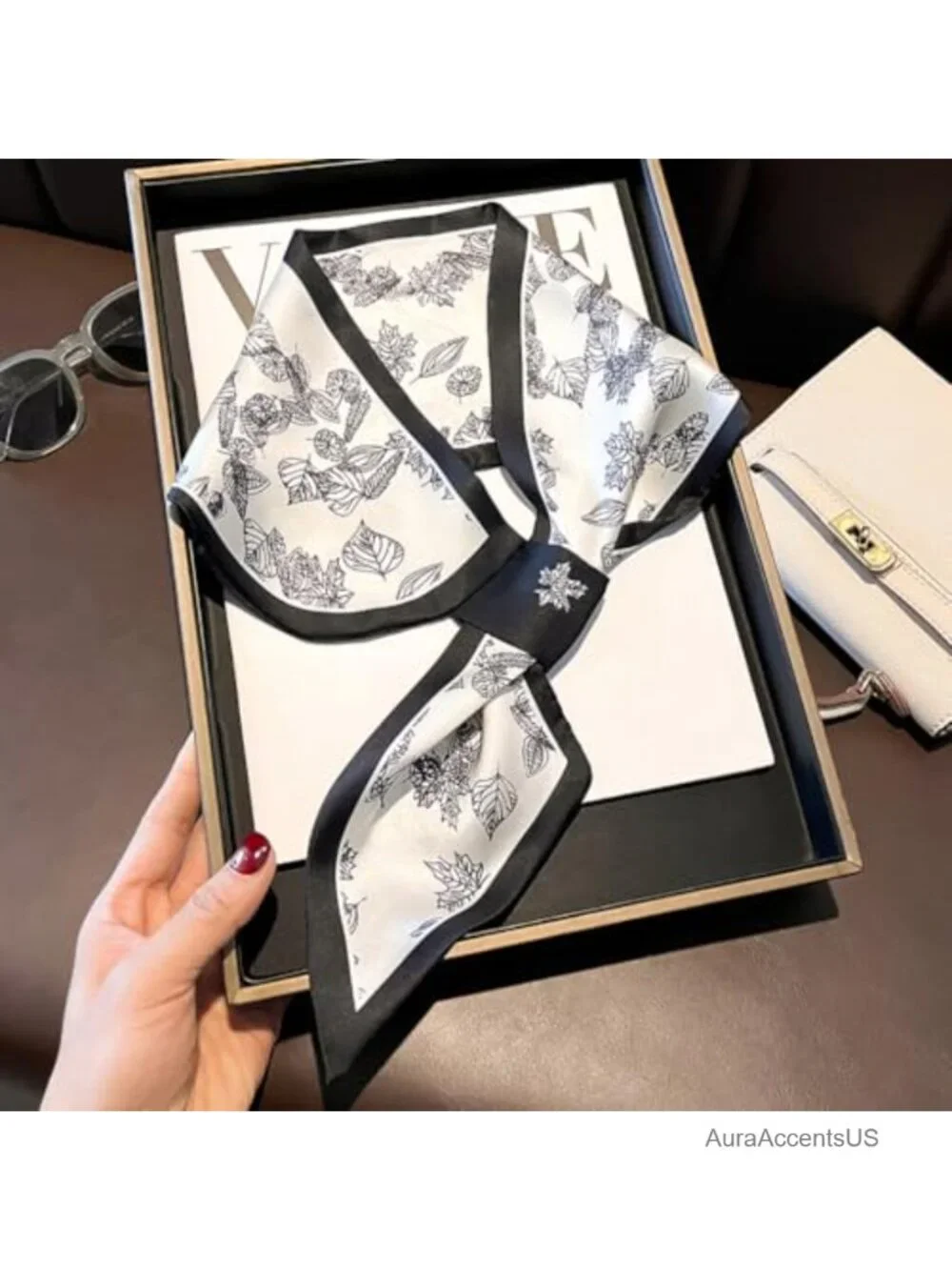 Silk Feeling Polyester Scarf with Floral Pattern